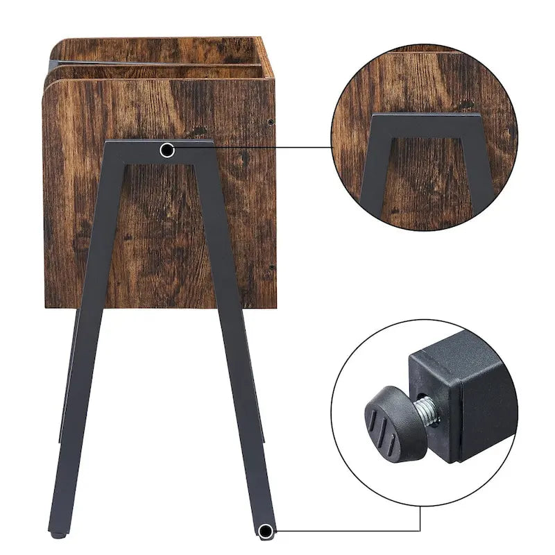 VECELO Set of 2 Industrial Nightstands with Storage Shelves,Brown