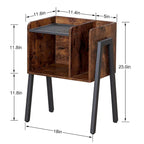 VECELO Set of 2 Industrial Nightstands with Storage Shelves,Brown