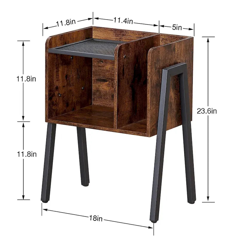 VECELO Set of 2 Industrial Nightstands with Storage Shelves,Brown