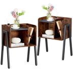 VECELO Set of 2 Industrial Nightstands with Storage Shelves,Brown