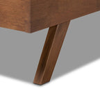 Brita Mid-Century Modern Light Beige Fabric Upholstered Walnut Finished Wood Bed