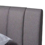 Brita Mid-Century Modern Light Beige Fabric Upholstered Walnut Finished Wood Bed