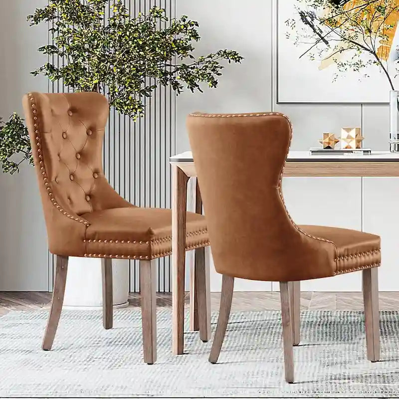 CHUN YI Faux Leather Modern Button Rivet Wing-back Dining Chair (Set of 2)