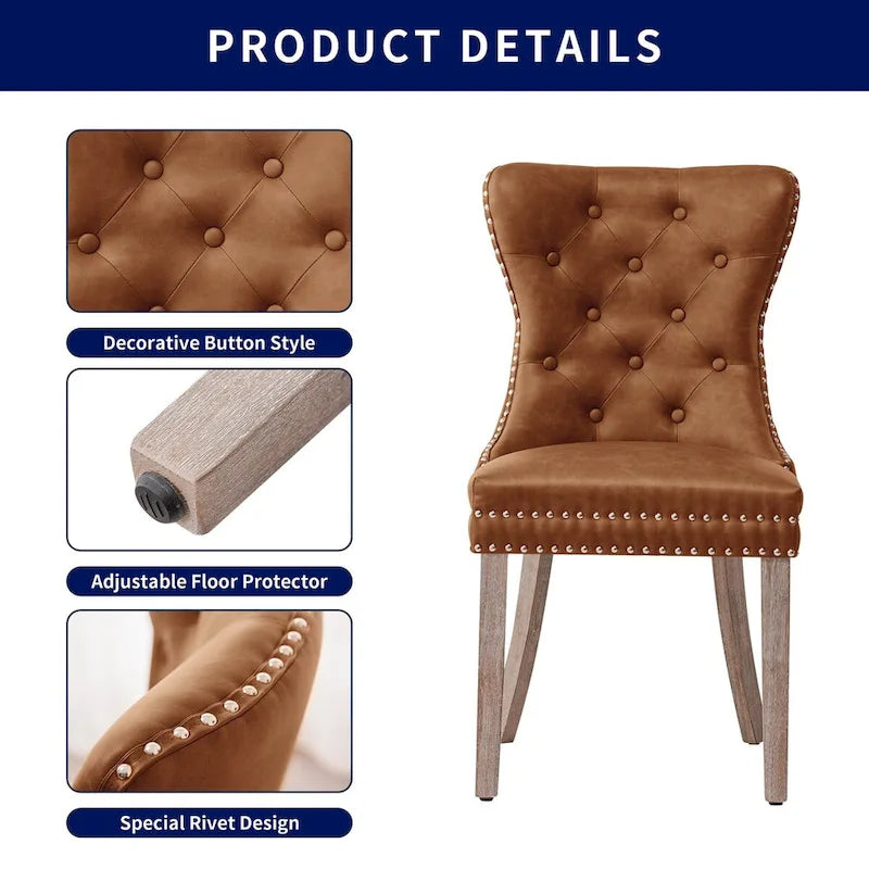 CHUN YI Faux Leather Modern Button Rivet Wing-back Dining Chair (Set of 2)