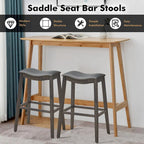 Gymax Set of 2 Saddle Bar Stools Bar Height Kitchen Chairs w/ Rubber