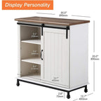 WAMPAT Kitchen Buffet Entryway TableWhite Farmhouse Sliding Barn Door Storage Accent Cabinet