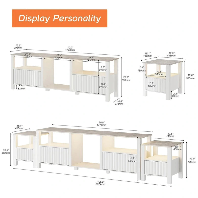 LED TV Stand for 75 Inch TV, Modern TV Console Table with Cabinet