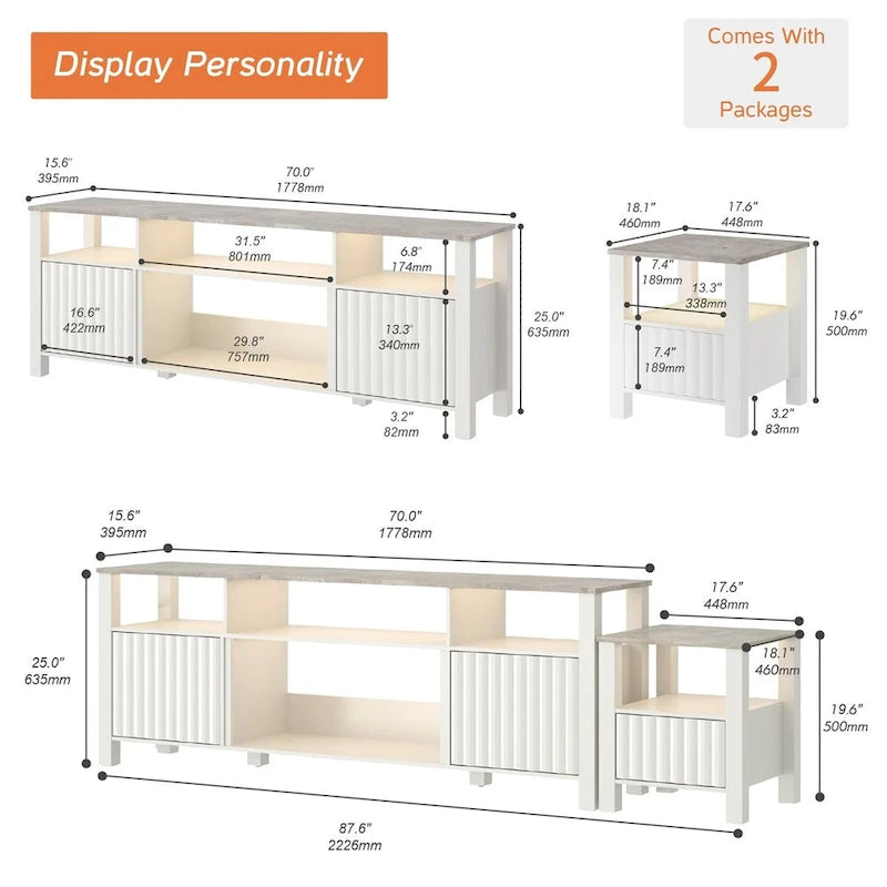 LED TV Stand for 75 Inch TV, Modern TV Console Table with Cabinet