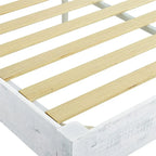 MUSEHOMEINC Solid Pine Wood 12 Slat Platform Rustic Bed Frame, Whitewashed, King - Whitewashed