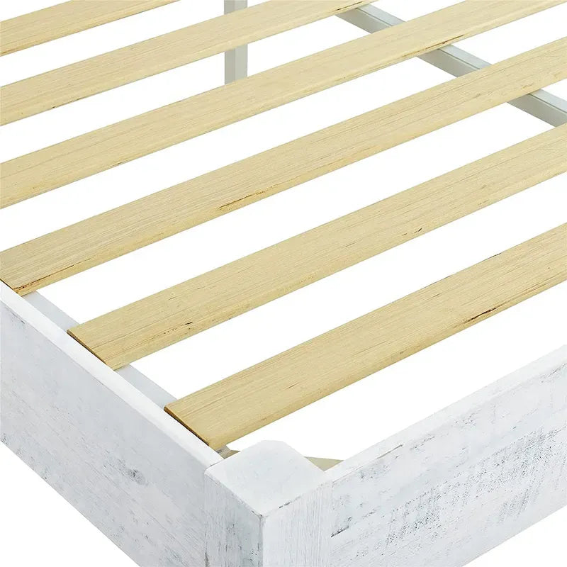 MUSEHOMEINC Solid Pine Wood 12 Slat Platform Rustic Bed Frame, Whitewashed, King - Whitewashed