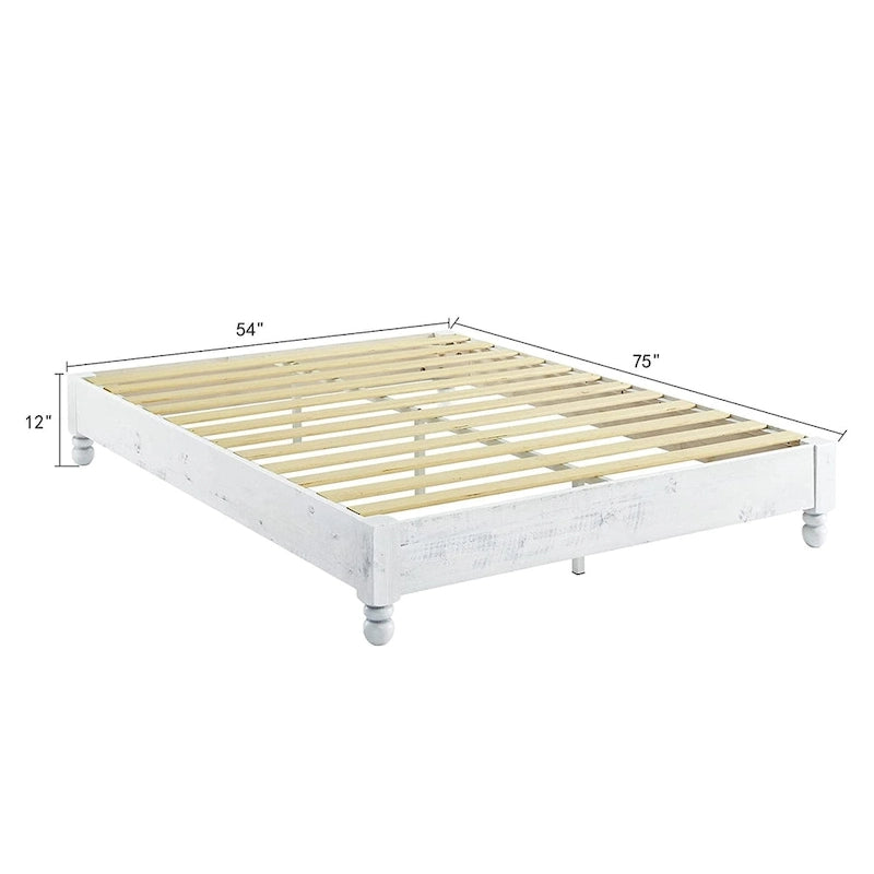 MUSEHOMEINC Solid Pine Wood 12 Slat Platform Rustic Bed Frame, Whitewashed, King - Whitewashed