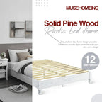 MUSEHOMEINC Solid Pine Wood 12 Slat Platform Rustic Bed Frame, Whitewashed, King - Whitewashed