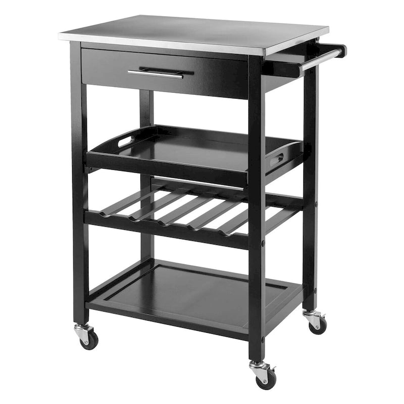 Anthony Utility Kitchen Cart, Stainless Steel Top, Black - 25.2 x 16.38 x 33.78 inches