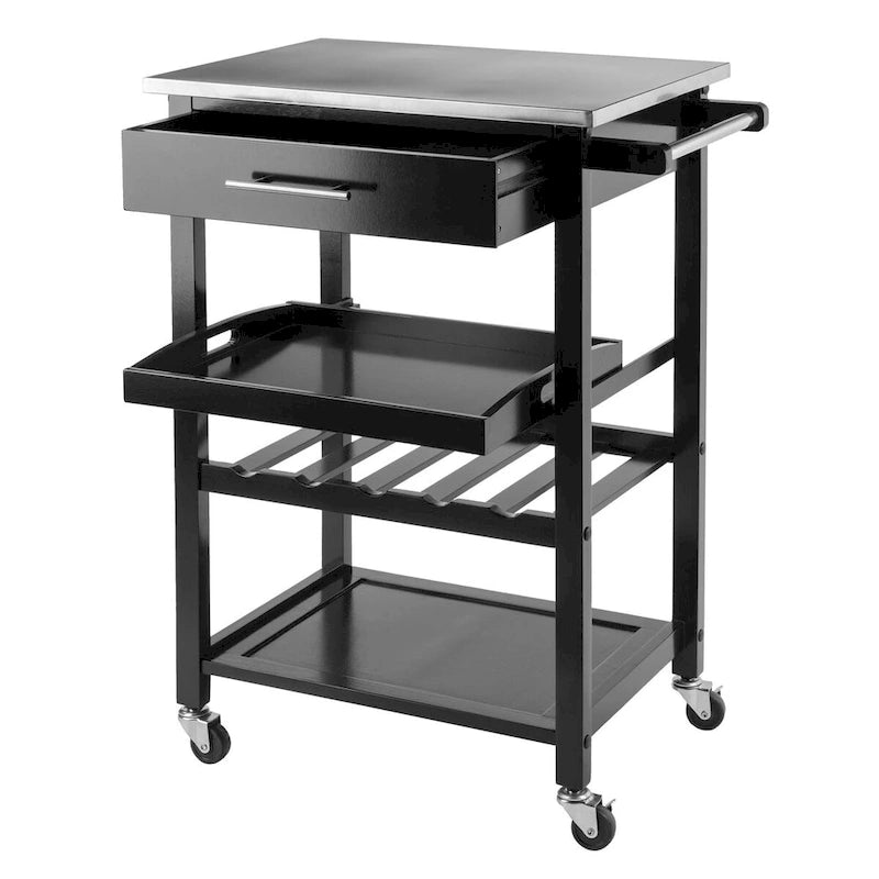 Anthony Utility Kitchen Cart, Stainless Steel Top, Black - 25.2 x 16.38 x 33.78 inches