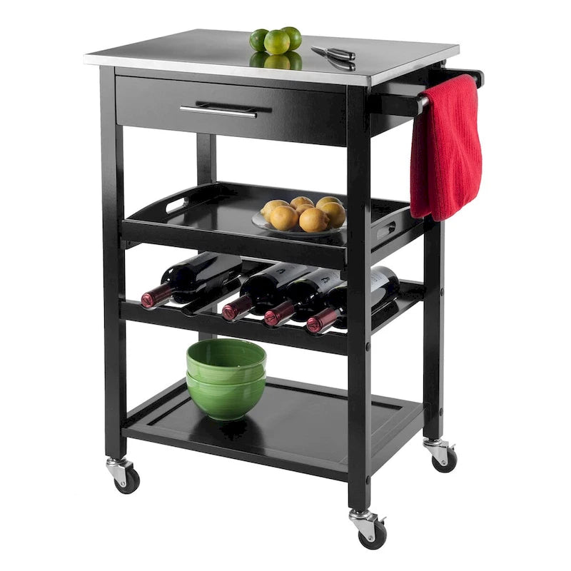 Anthony Utility Kitchen Cart, Stainless Steel Top, Black - 25.2 x 16.38 x 33.78 inches