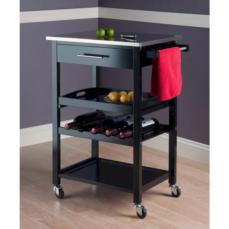 Anthony Utility Kitchen Cart, Stainless Steel Top, Black - 25.2 x 16.38 x 33.78 inches