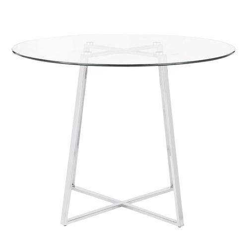 39.5 Clear Tempered Round Top Silver Chrome Legs Dining Table