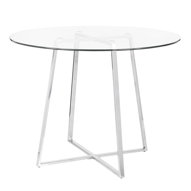 39.5 Clear Tempered Round Top Silver Chrome Legs Dining Table