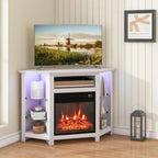 Electric Fireplace Corner TV Stand with LED Lights and Adjustable Glass Shelves - 45 x 22 x 30