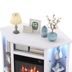 Electric Fireplace Corner TV Stand with LED Lights and Adjustable Glass Shelves - 45 x 22 x 30