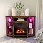 Electric Fireplace Corner TV Stand with LED Lights and Adjustable Glass Shelves - 45 x 22 x 30