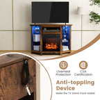 Electric Fireplace Corner TV Stand with LED Lights and Adjustable Glass Shelves - 45 x 22 x 30