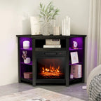 Electric Fireplace Corner TV Stand with LED Lights and Adjustable Glass Shelves - 45 x 22 x 30