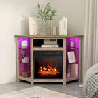 Electric Fireplace Corner TV Stand with LED Lights and Adjustable Glass Shelves - 45 x 22 x 30