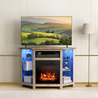 Electric Fireplace Corner TV Stand with LED Lights and Adjustable Glass Shelves - 45 x 22 x 30