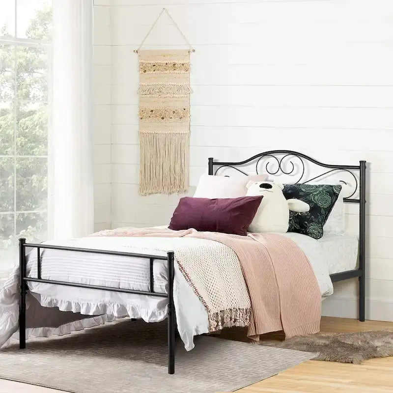 3-Pieces Bedroom Set with Black Platform Bed Frame and Nightstands Set of 2