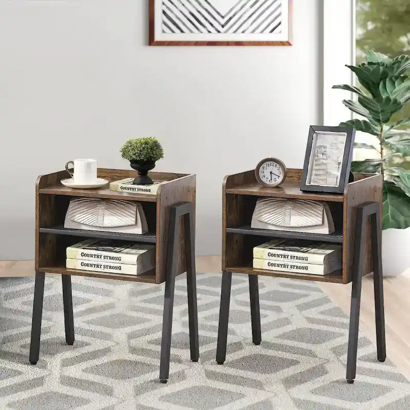 3-Pieces Bedroom Set with Black Platform Bed Frame and Nightstands Set of 2