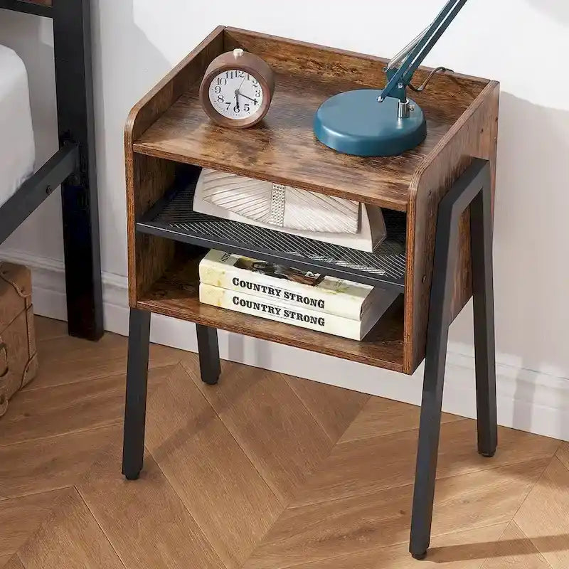 3-Pieces Bedroom Set with Black Platform Bed Frame and Nightstands Set of 2