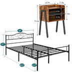 3-Pieces Bedroom Set with Black Platform Bed Frame and Nightstands Set of 2