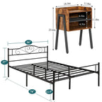 3-Pieces Bedroom Set with Black Platform Bed Frame and Nightstands Set of 2