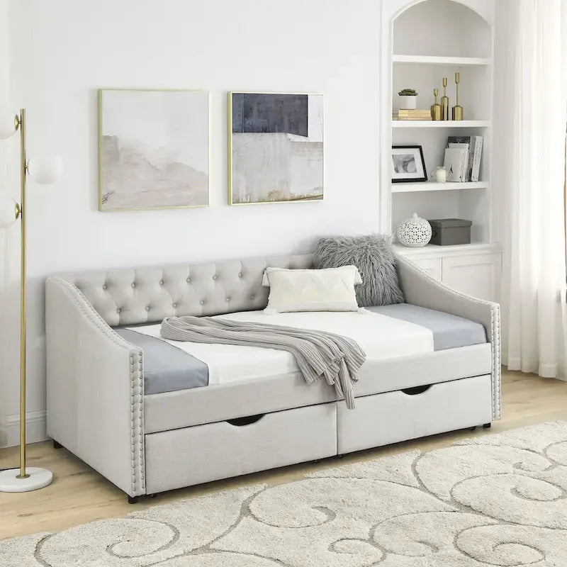 Daybed with Drawers Upholstered Tufted