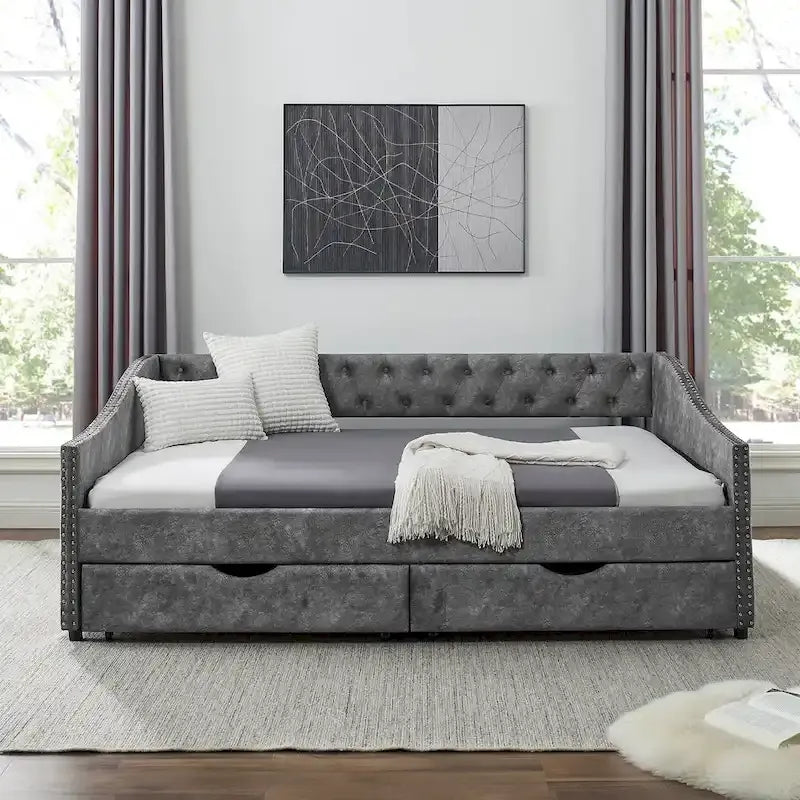 Daybed with Drawers Upholstered Tufted