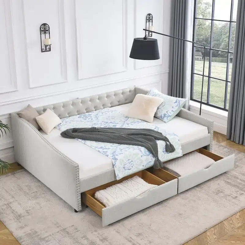 Daybed with Drawers Upholstered Tufted