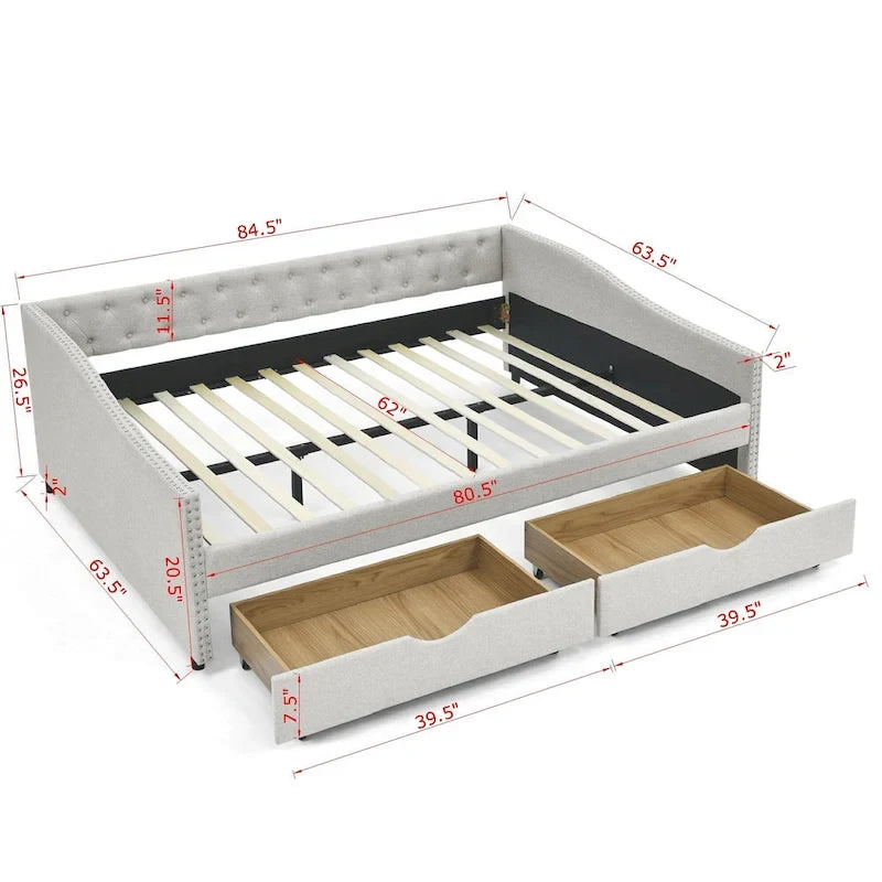 Daybed with Drawers Upholstered Tufted