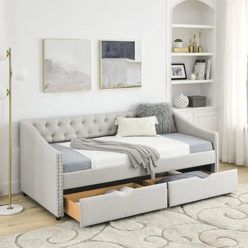 Daybed with Drawers Upholstered Tufted