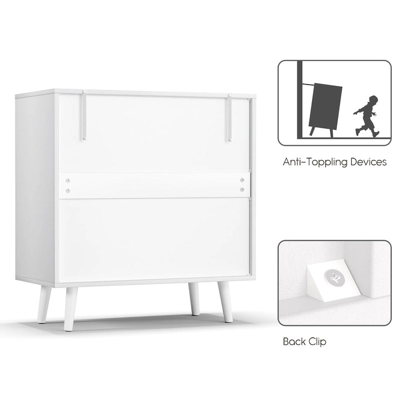 Anmytek Mid-Century Modern 3-Drawer White Dresser Rattan Chest of Drawers Storage Organizer for Bedroom