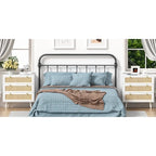 Anmytek Mid-Century Modern 3-Drawer White Dresser Rattan Chest of Drawers Storage Organizer for Bedroom