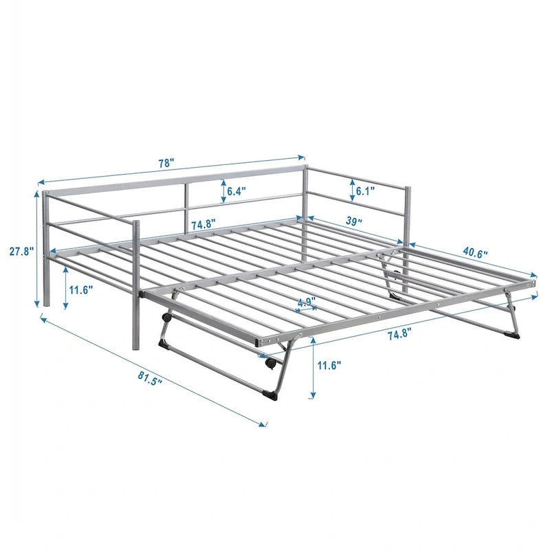 Metal Daybed with Adjustable Trundle, Pop Up Trundle