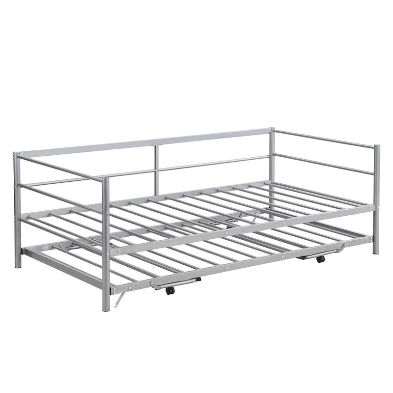 Metal Daybed with Adjustable Trundle, Pop Up Trundle