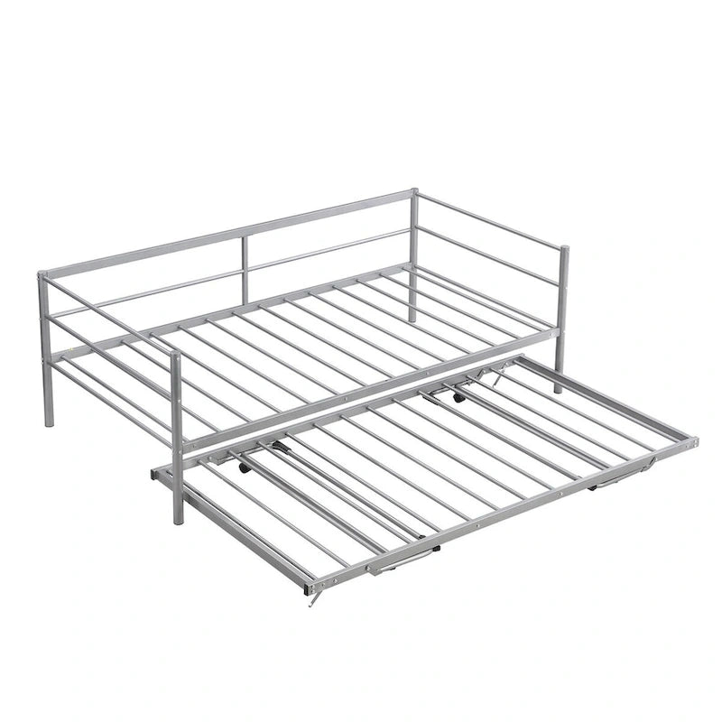 Metal Daybed with Adjustable Trundle, Pop Up Trundle