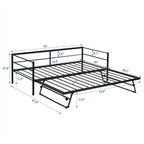 Metal Daybed with Adjustable Trundle, Pop Up Trundle