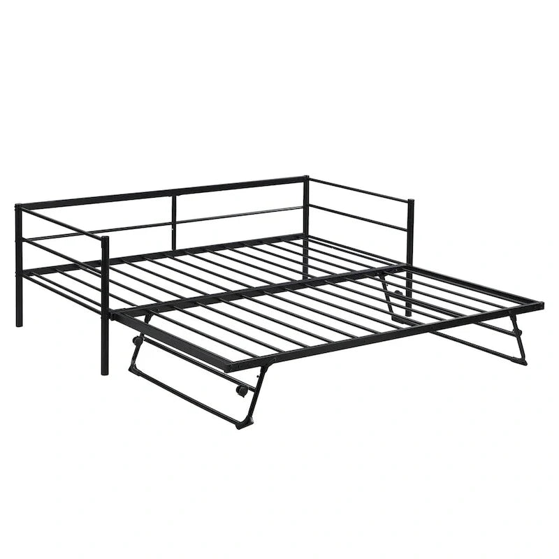 Metal Daybed with Adjustable Trundle, Pop Up Trundle
