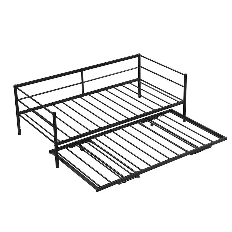 Metal Daybed with Adjustable Trundle, Pop Up Trundle