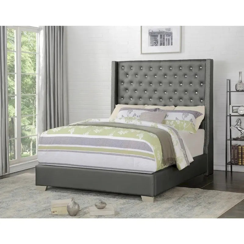Newell Gray Faux Leather Upholstered Tufted Bed