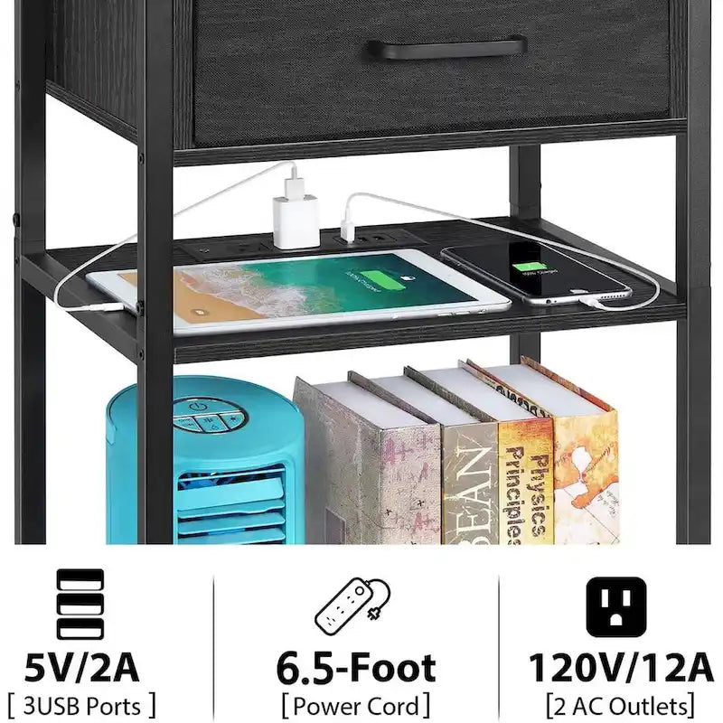 3 Tier Nightstand with Charge Station