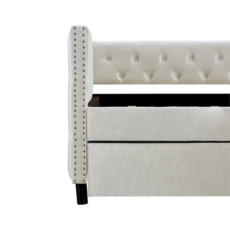 Full Size Velvet Daybed Upholstered Sofa Bed With Wheels, Button And Copper Nail